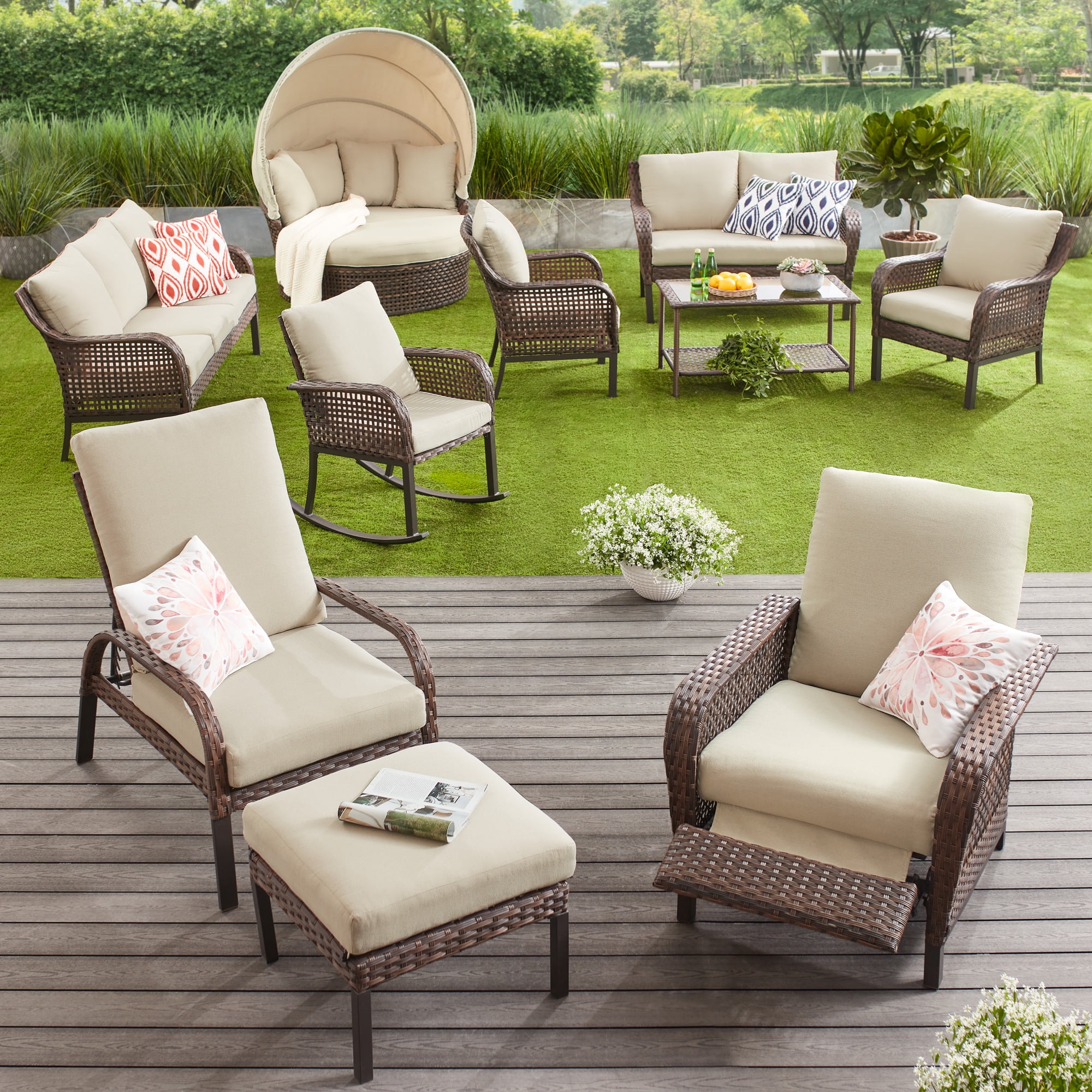 Mainstays Tuscany Ridge 2 Piece Wicker Reclining Chaise Lounge Beige Walmart