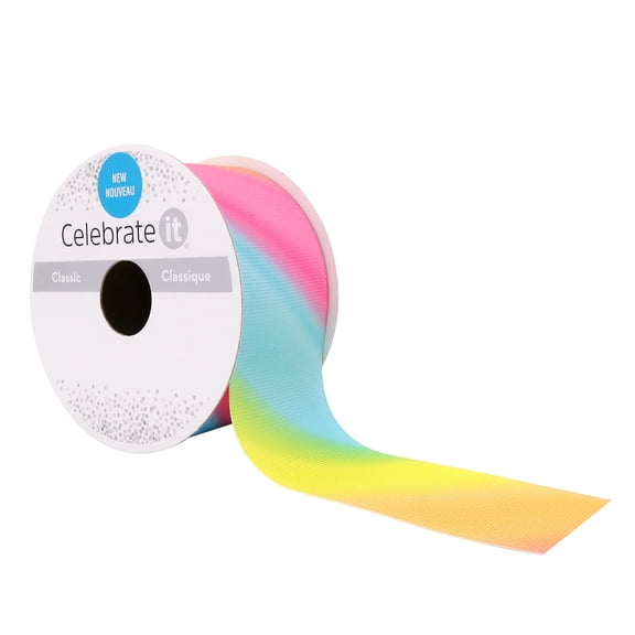 1.5" x 3yd Rainbow Ombre Grosgrain Wired Ribbon by Celebrate It – Vibrant Polyester Print - Woven Selvage - Ideal for Crafts & Gifts - 12 Pack