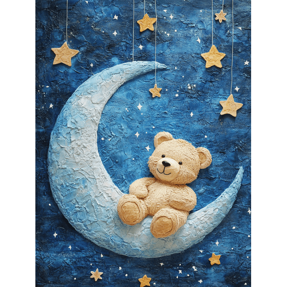 Teddy Bear on the Moon Canvas Painting， Suitable for Bedroom， Living Room， Nursery， Kids Room， and Gallery Wall Decor.