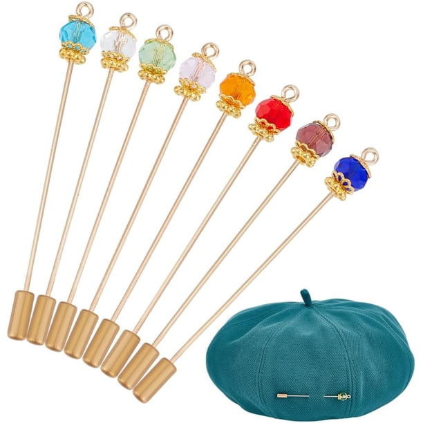 8 piezas de imperdibles de seguridad vintage para sombreros, con mango largo de latón.