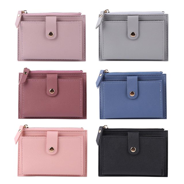 Bolso Cartera de cuero de PU con tarjetero de múltiples ranuras de color sólido a la moda para mujer (negro)