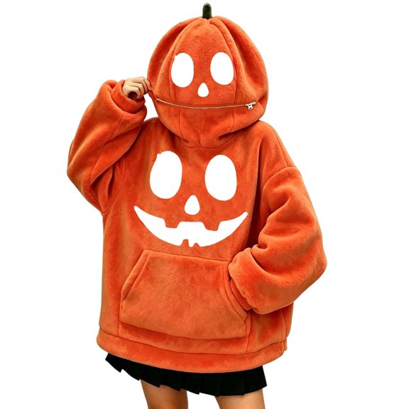 Vividxx Hoodies For Girls Halloween Pumpkin Hooded Sweatshirt Kids Long Sleeve Funny Cute Fuzzy Pullovers Tops Soft Cozy Casual Wear Fashion Clothing 13-14 Years