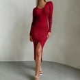 thumbnail image 7 of Womens Long Sleeve Sweater Dress 2025 Fall V Neck Button Slit Bodycon Dresses Ribbed Knit Slim Fit Maxi Dresses, 7 of 7
