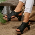 thumbnail image 6 of LOVZFMLL Chunky Wedge Sandals for Women Fashion Casual Open Toe Ankle Straps Cork Clogs Outdoor Travel Beach Vacation Sandals Black 7.5, 6 of 9