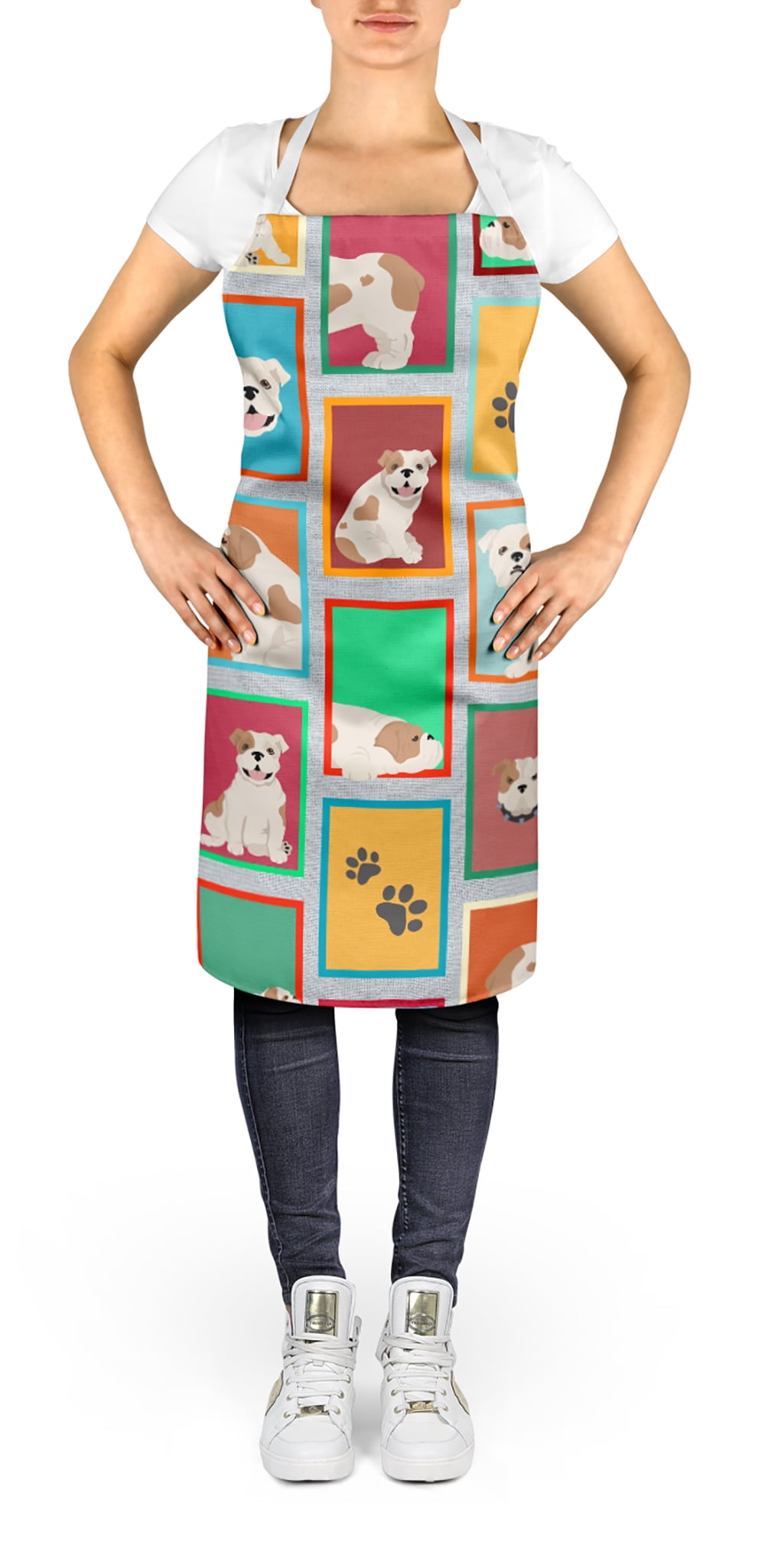 Lots of Piebald English Bulldog Apron 27 in x 30 in