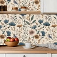 thumbnail image 5 of Peel and Stick Wallpaper Contact Paper Floral Botanical Blue Songbird Vintage Wildflowers Cream Self Adhesive and Removable 24in x 118in, 5 of 8