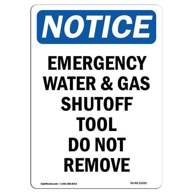 SignMission OS-NS-A-1218-V-11935 12 x 18 in. OSHA Notice Sign - Emergency Water & Gas Shutoff