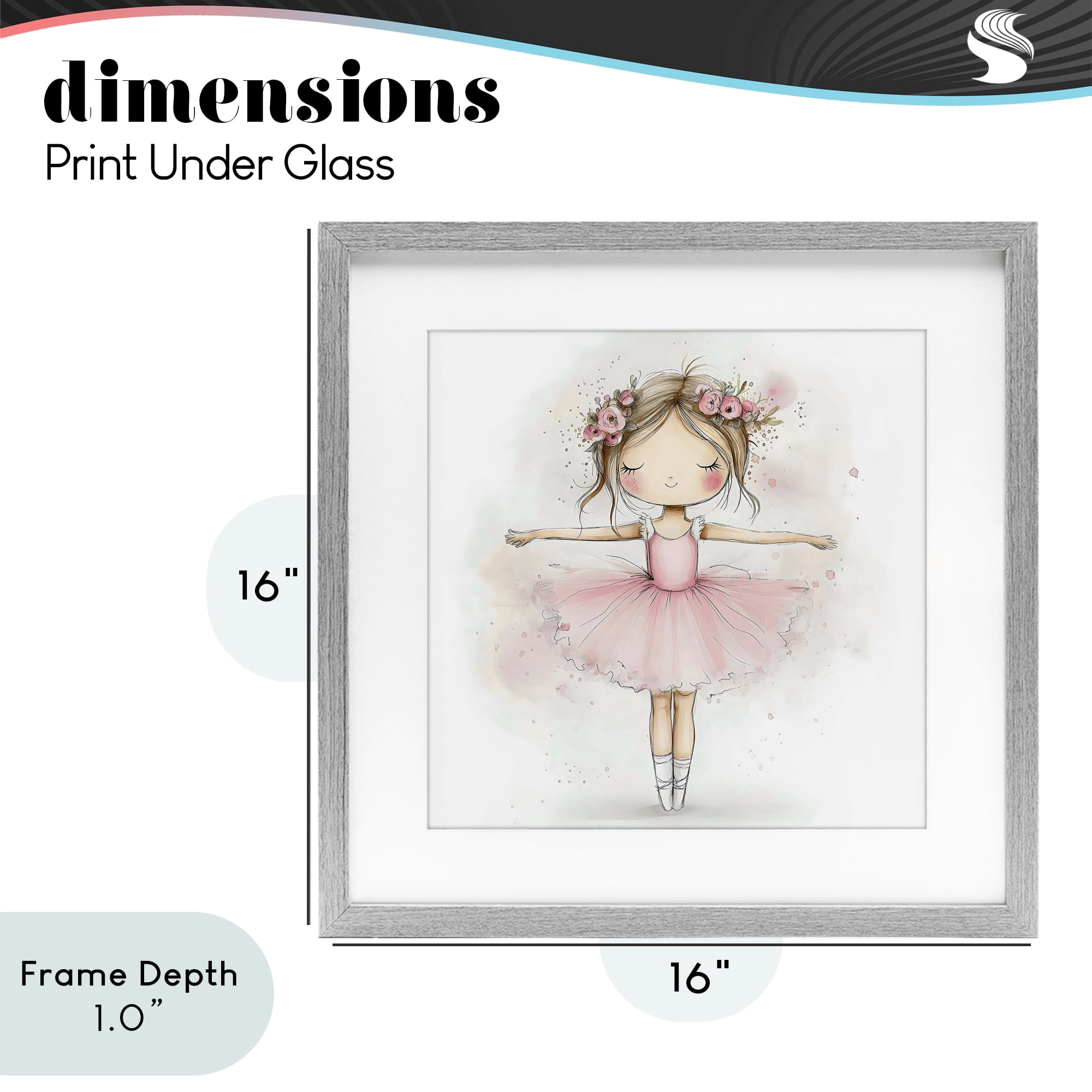 Stupell Industries Flower Ballerina in Pink Tutu Gray Framed Print Under Glass, design by Creative Studio