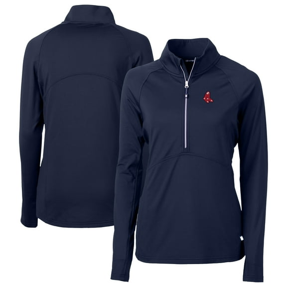 Women's Cutter & Buck Navy Boston Red Sox  DryTec Adapt Eco Knit Stretch Recycled Raglan Half-Zip Top