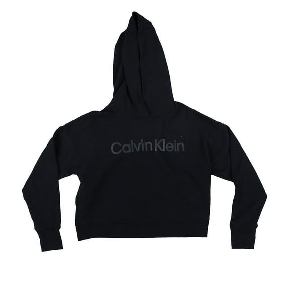 Calvin Klein Women's Sweatshirt Logo Drop-Shoulder Top Hooded Black White XS New