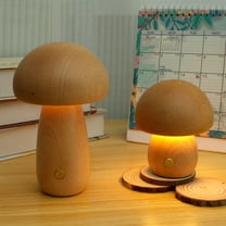 JTWEEN Mushroom Table Night Light Wooden LED Mushroom Touch Lamp Dimmable Bedside Lamp Eye Protection Ambience Light 600mAh USB Rechargeable Cute Lamp for Kids Adults Bedroom Living Room
