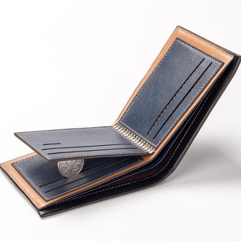 FarJing Men Stitching Embossing Short Wallet Pocket Credit Card ID Card Clutch Bifold Purse(One Size,Blue