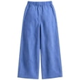 thumbnail image 6 of Falkdiz Denim Pants for Girls Drawstring Outdoor Trousers Solid Color Wide Leg Relaxed fit Elastic Waist Stylish Girls Drawstring Pockets Pantalones , Navy , Size: 9, 6 of 8