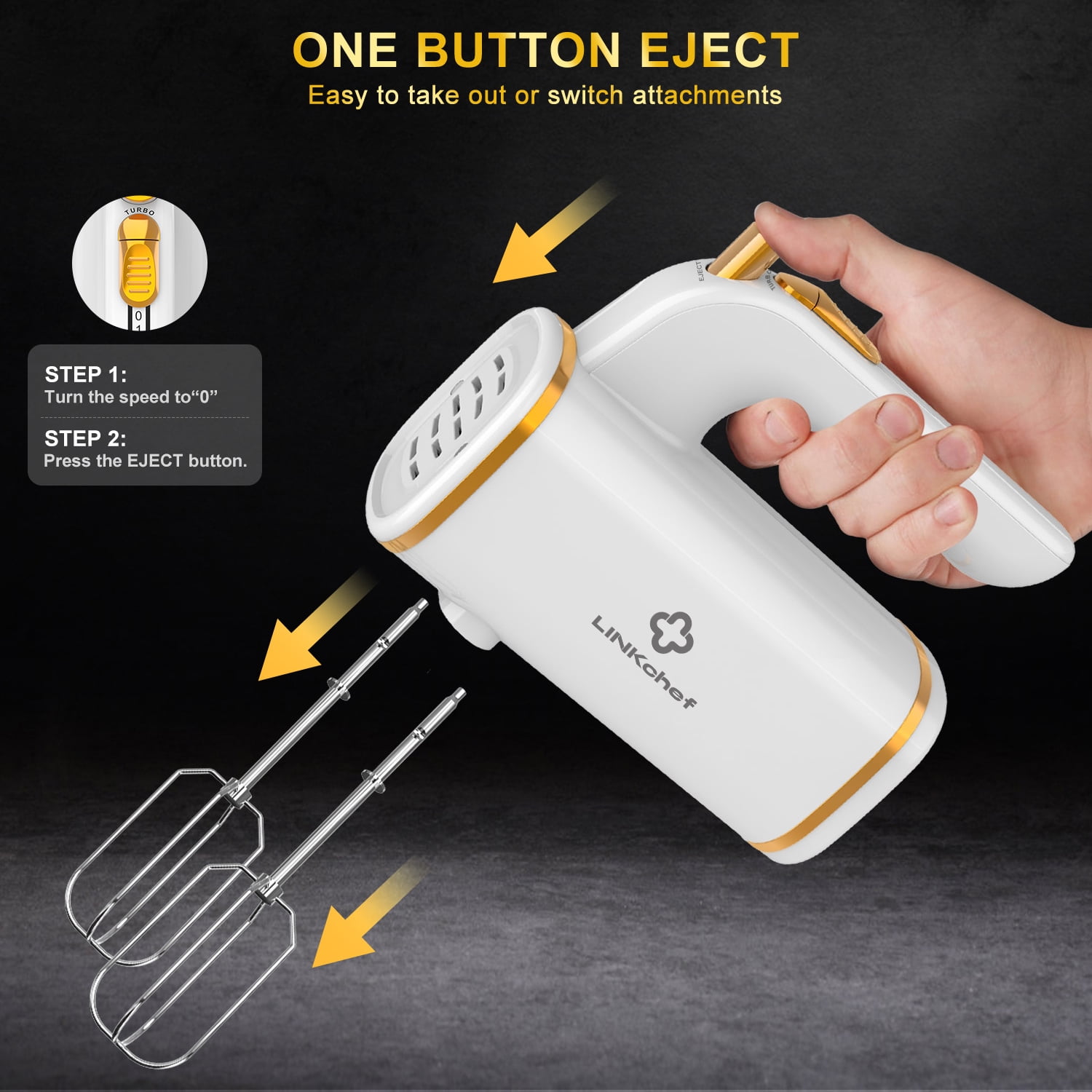 LINKChef Electric Hand Mixer, 5 Speed & Turbo Electric Mixer, Mixers for Kitchen (White)