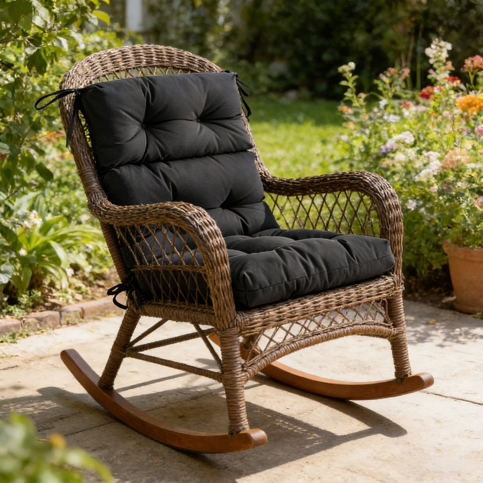 Kdkad High Back Patio Chair Cushion with Ties, 44.1×20.9 Inch Indoor Outdoor Seat and Backrest Cushion for Rattan Wicker Furniture Garden Balcony, Thick Comfort Lounge Pad