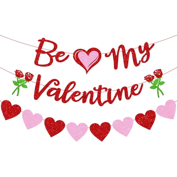 Nkmbld Valentines Day Decor Red Heart Garland Hanging Sparkling Love Streamer Glitter Bunting Banner Twinkle Heart Backdrop for Wedding Valentines Party Decor