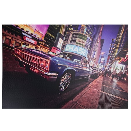 Led Lighted Nyc Times Square With Classic Chevrolet Car Canvas