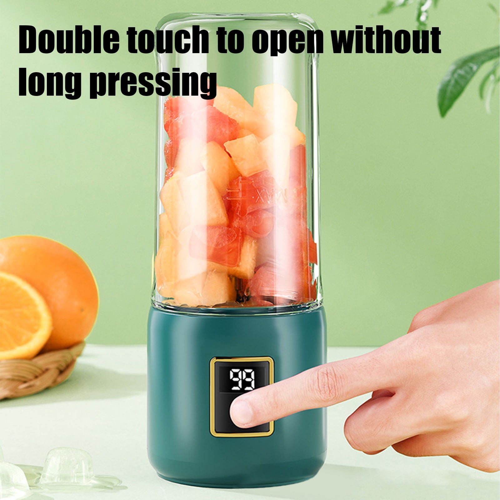 Portable Fruit and Vegetable Juicer Cup | Wireless Charging Blender | Glass Personal Smoothie Maker | 12-Blade Stainless Cutter | Cordless Rechargeable | 20.6x8.1cm | 1 Piece | Green Blue Mint