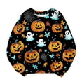 thumbnail image 4 of Ugoldhm Girls Halloween Print Crew Neck Sweatshirt Long Sleeve Loose Casual Pullover Holiday Top, 4 of 5