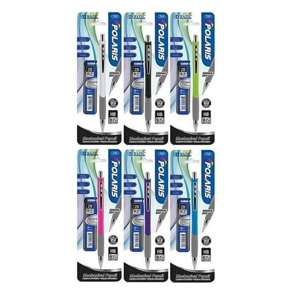 BAZIC Polaris Mechanical Pencil 0.7mm w/ Refill 2B Ceramic Lead, 6-Pack
