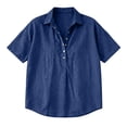 thumbnail image 4 of Yuanlong Women's T-Shirts Collared Neck Snap Button Front Elbow-Length Sleeve Tees Solid Color Short Sleeve Basic Holiday Top, 4 of 4