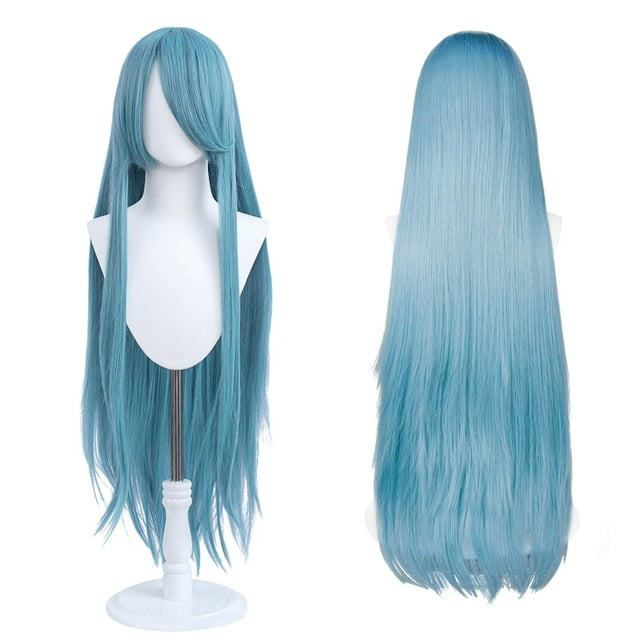 Peluca UTIEHD para cosplay de anime, 100 cm de largo, color verde azulado