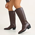 thumbnail image 4 of Viluyesy Womens Knee High Boots Pointed Toe Low Block Heel Side Seam Faux Leather Casual Comfortable Shoes Brown Size 5.5, 4 of 9