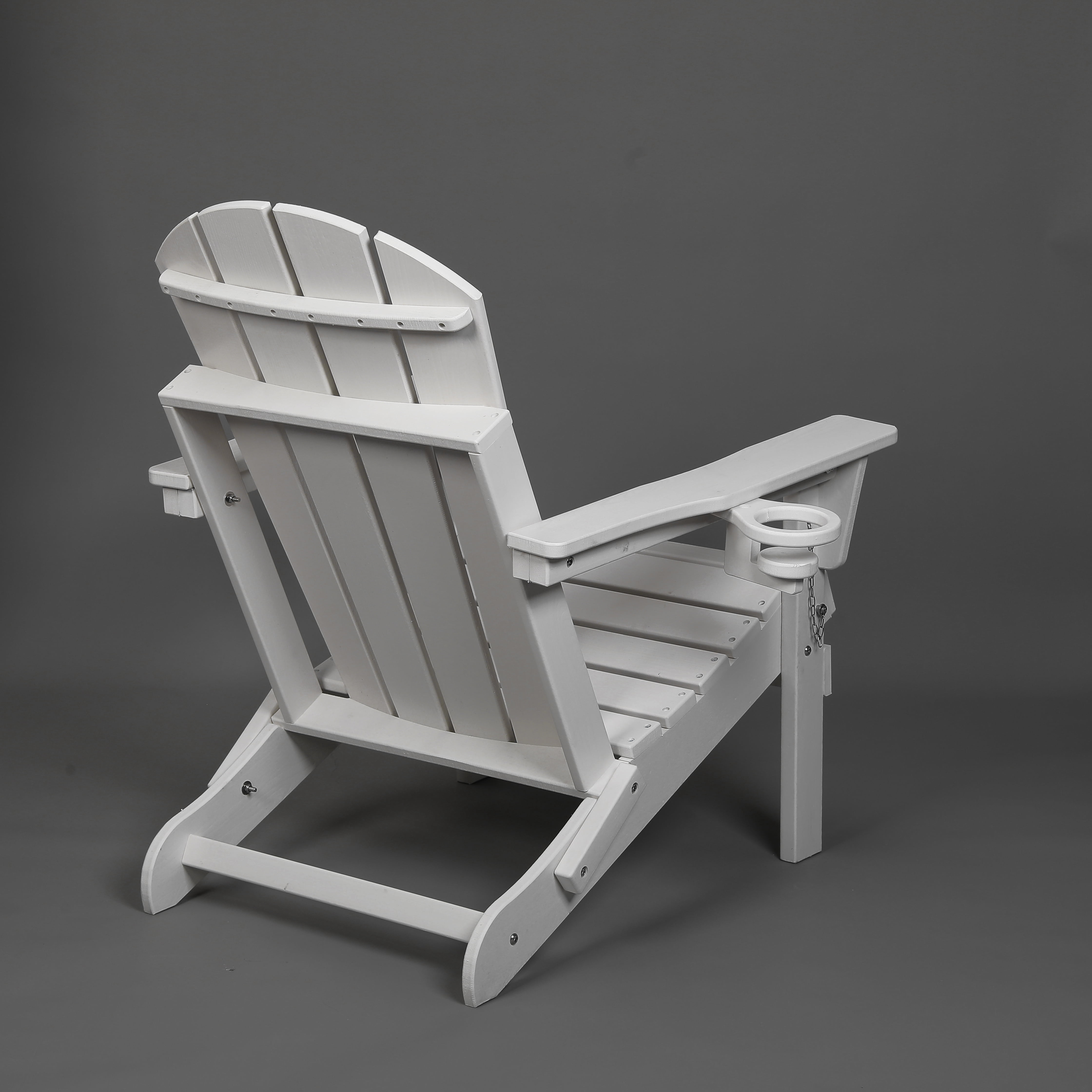 Set of 4 HDPE Folding Adirondack Chair with Cup Holder, Composite Wood Texture Outdoor Chair for Patio, Garden, Poolside, Deck, Backyard, White