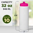 thumbnail image 5 of HDPE Plastic Leak-Free Bottles 32 oz. Set of 10, Bulk Pack - BPA Free, Great for Gym, Camping, Backpacking, School - Neon Pink, 5 of 5