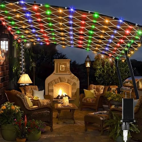 Gazebo Net Lights Outdoor, 10 x 10 FT Holiday Mesh Lights with 320 LEDs and 8 Lighting Modes, Waterproof Connectable Gazebo Twinkle Light for Christmas Outdoor Patio Bush Garden(Multicolor) Multicolor