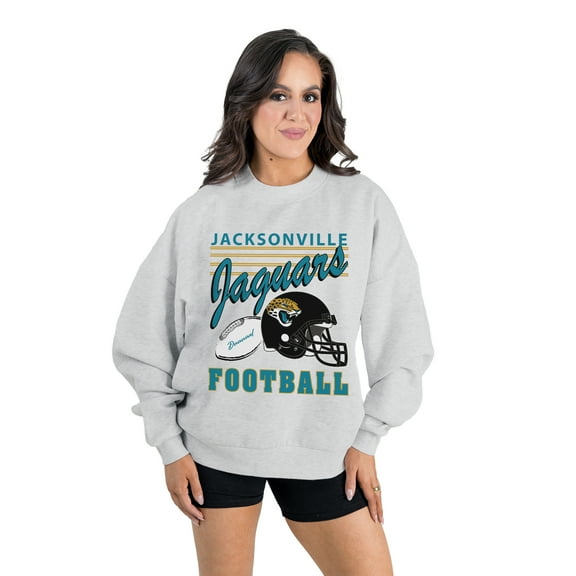 Women's Gameday Couture  Ash Jacksonville Jaguars Home Turf Oversized Premium Fleece Pullover Sweatshirt