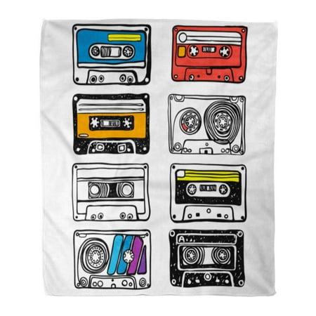 HATIART Couvre-lit 58 x 80 pouces cassette cassette rétro audio  enregistrement audio bande audio musique chaude flanelle couverture douce  pour canapé canapé lit