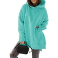 thumbnail image 3 of Hooded Pullover Split Hem with Pocket Hooded Sweatshirt Long Sleeve Thick Oversize Hoodie for Women, 3 of 6