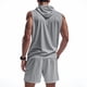 thumbnail image 3 of Hombres Chaqueta Casual Color Sólido Versátil Botón Solapa Algodón Lino sin Mangas Superior, Chaquetas de Ropa Exterior Casual con Capucha, 3 of 7