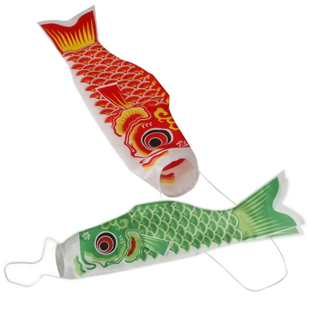 2 uds Japón Koi pez bandera carpa Windsock Streamer japonés Koinobori pez vela decoración al aire libre Patio porche Accesorios Rojo 55cm Verde 55cm Baoblaze Bandera Koinobori