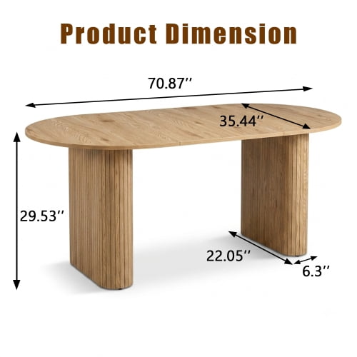 70.8" Oval Dining Table for 4-8 People, Modern Farmhouse Kitchen Table with Wood Strip Base, Natural