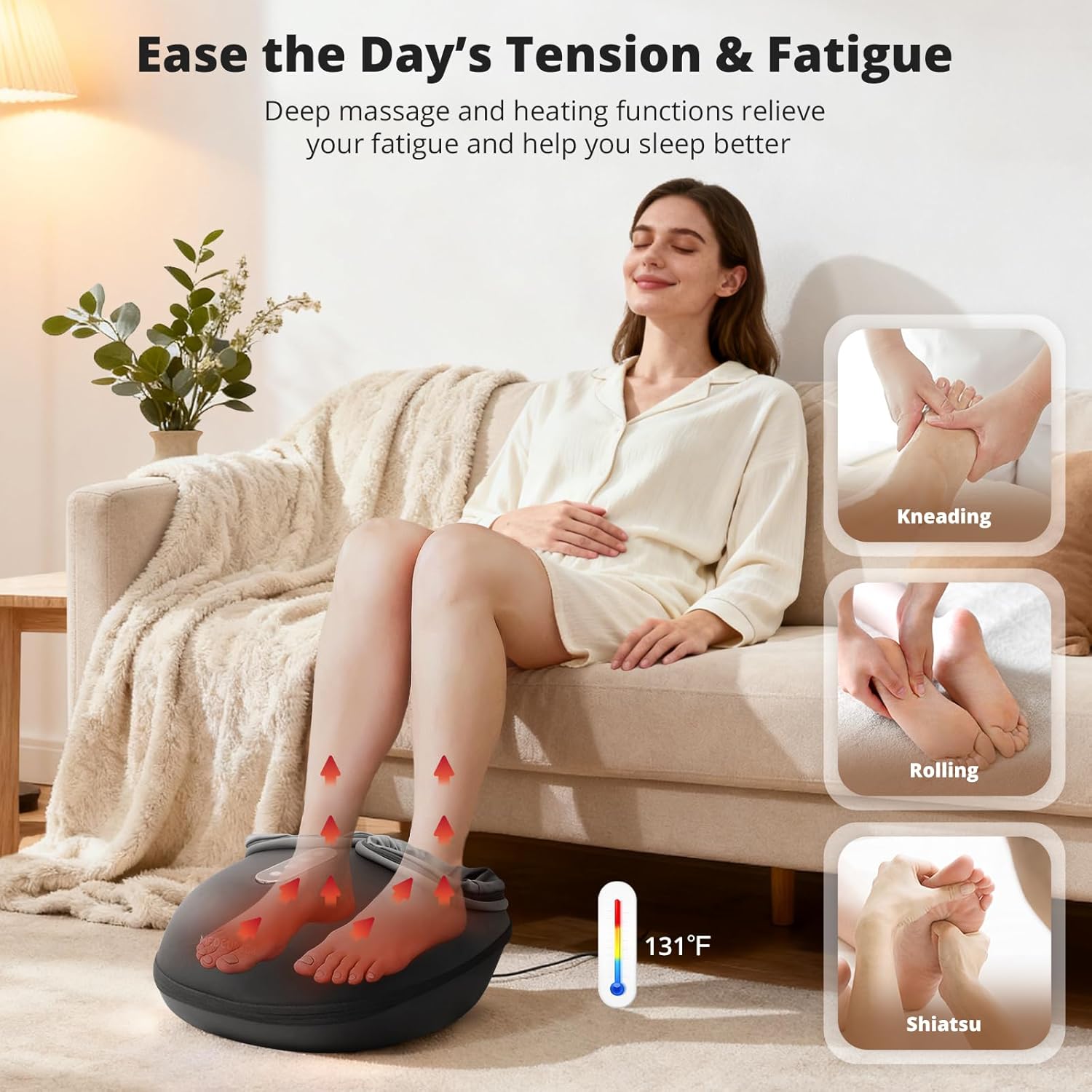 Heated Foot Massager with Shiatsu Kneading and  Pressure for Tired Muscles Relief