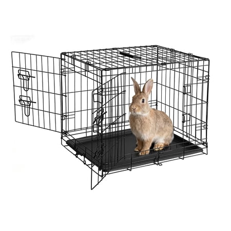 Juiluna 24 Inch Rabbit Cage, Portable Rabbit Carriers with Slide Out Tray, Top & Front Door, Folding Small Critter Carriers Cage for Bunny, Ferret, Chinchilla, Cat, Rat
