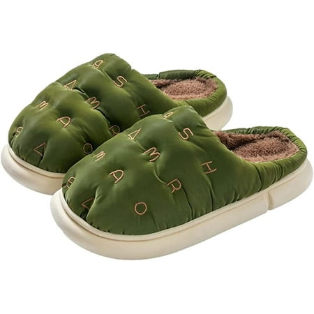 

CoCopeaunt Soft Fluffy Fur Lining House Slippers Fashion Letter Print Waterproof Anti-skip Indoor Shoes for Women Men