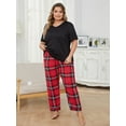 thumbnail image 6 of ebukurty Plus Size Pajama Sets for Women 2 Piece Short Sleeves with Red Plaid Pans Lounge Sets, Sizes 1XL-4XL, 6 of 9