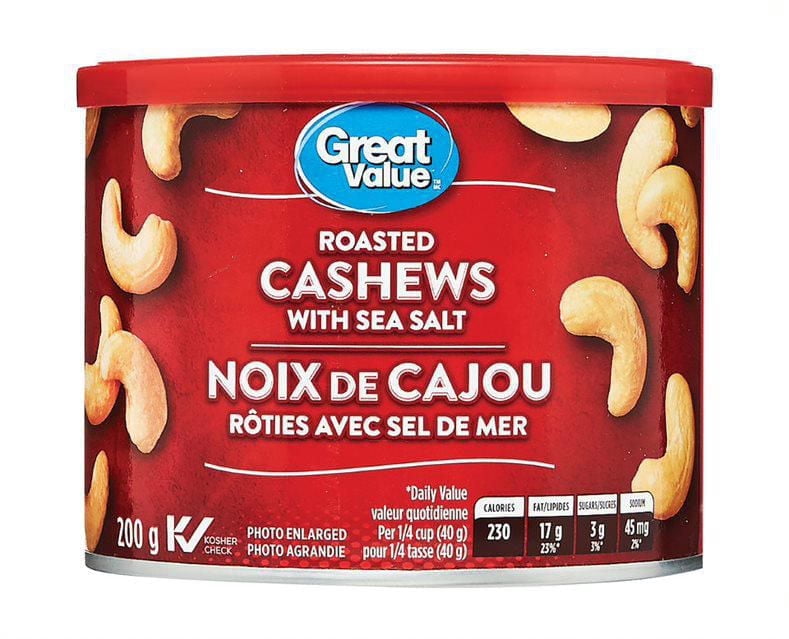 Great Value Roasted Cashews with Sea Salt 200g - Walmart.ca