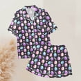 thumbnail image 5 of Yuncity Cute Easter Pajamas For Women Silk Satin Rabbit Egg Print Short Sleeve Button Down Shirt Shorts Pjs Loungewear Sleepwear Black L, 5 of 5
