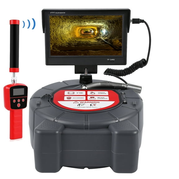 Aoile 100FT Sewer Camera with 512Hz Locator, Self Leveling Pipeline Inspection Camera with 9" IPS Touch Screen & DVR Function