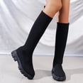 thumbnail image 3 of EKVAHL Women's Knee High Boots, Platform Stretch Knit Pull On Tall Shoes, Round Toe Fall Outdoor Street Walking Boots Black, 3 of 4
