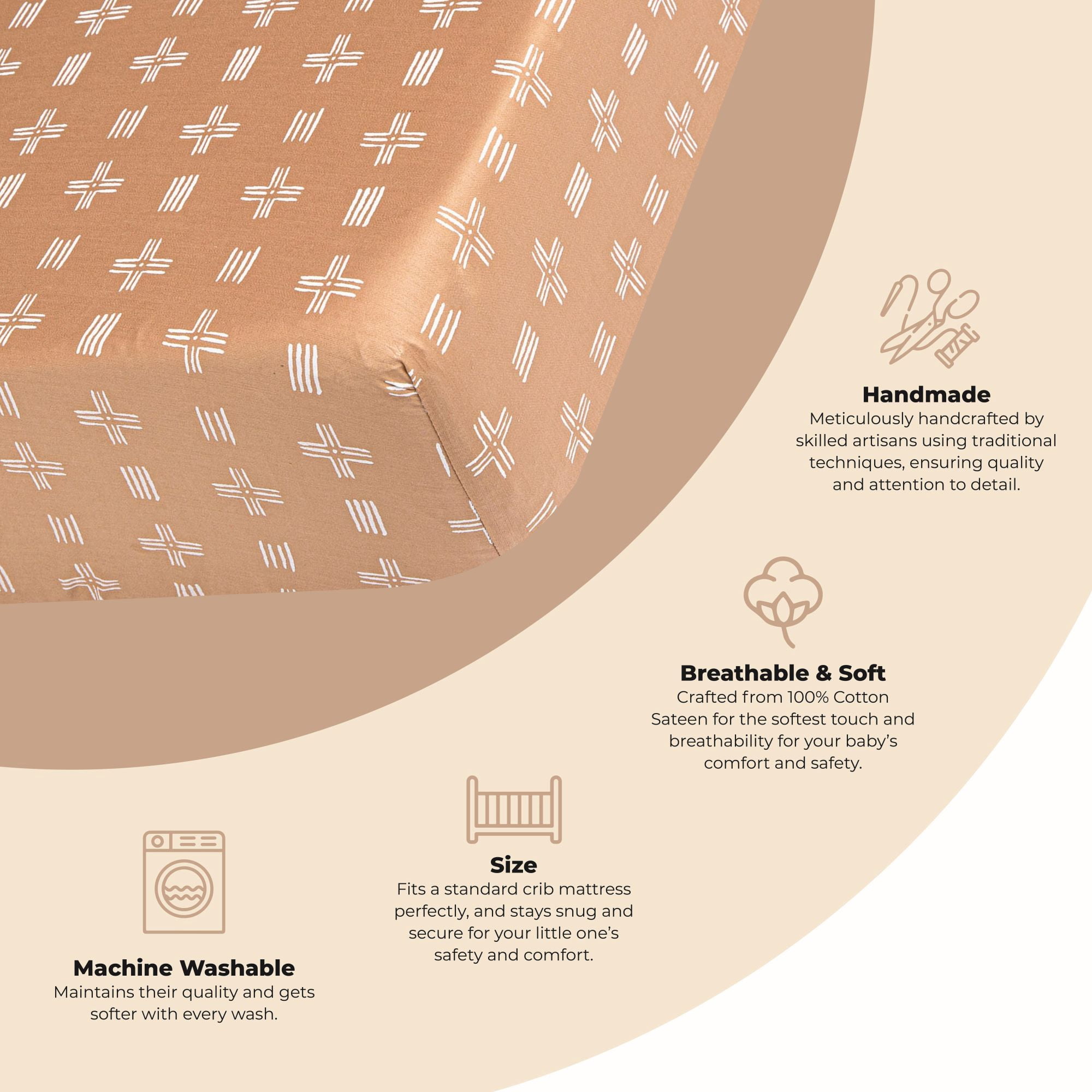 Crane Baby Kendi Copper Dash Crib/Toddler Bed Fitted Sheets, Gender Neutral Crib Sheets