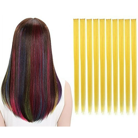 LiaSun 10Pcs/set Multi-Colors Straight Highlight Clip in Hair Extensions 20 Inch Colored Party Hair Pieces (Yellow)