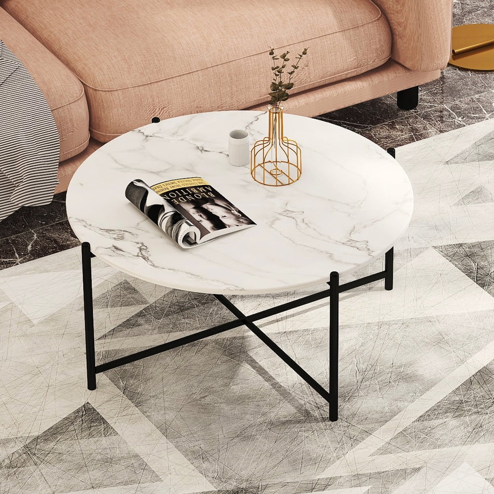 Lowestbest 36" Modern Coffee Table, Black Metal Frame with Marble Color Top for Living Room, Office, Balcony Lowestbest 36" Modern Coffee Table, Black Metal Frame with Marble Color Top for Living Room, Office, Balcony