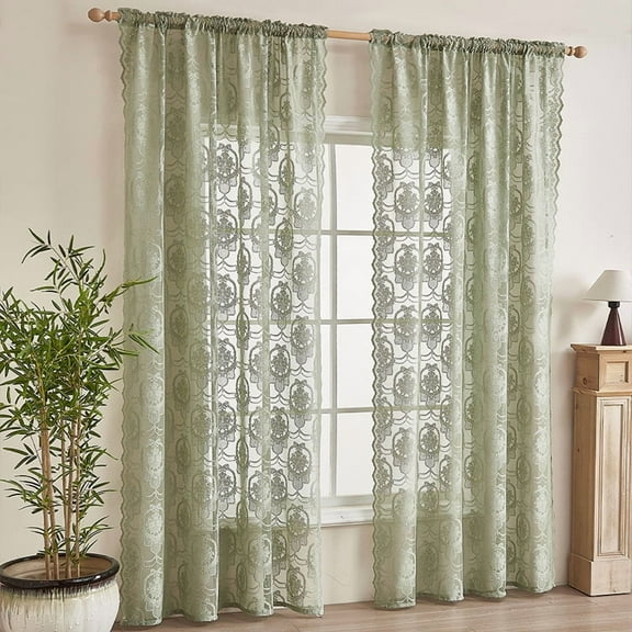 Sunyuer Lace Curtains Butterflies Embroidery Sheer Curtains Elegant Vintage Floral Butterfly Curtain Panels Rod Pocket Curtain for Living Room Bedroom Window Door, 2 Panel