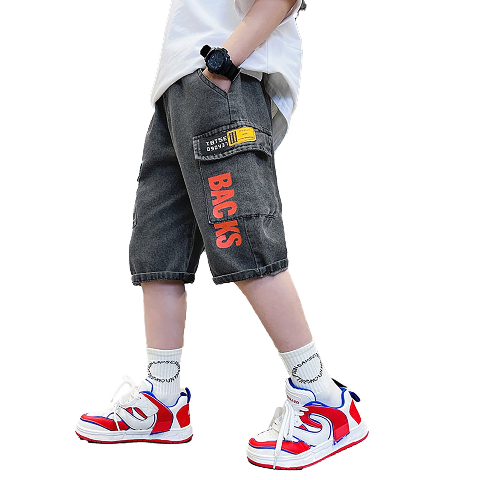 Baggy Jorts Boy 14-15 Years Boys Hop Denim Shorts Loose Fit Baggy Jorts for Skateboarders and Active Kids Black