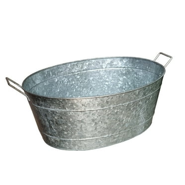 Benjara 15" Oval Modern Galvanized Steel Small Tub with Side Handles in Silver
